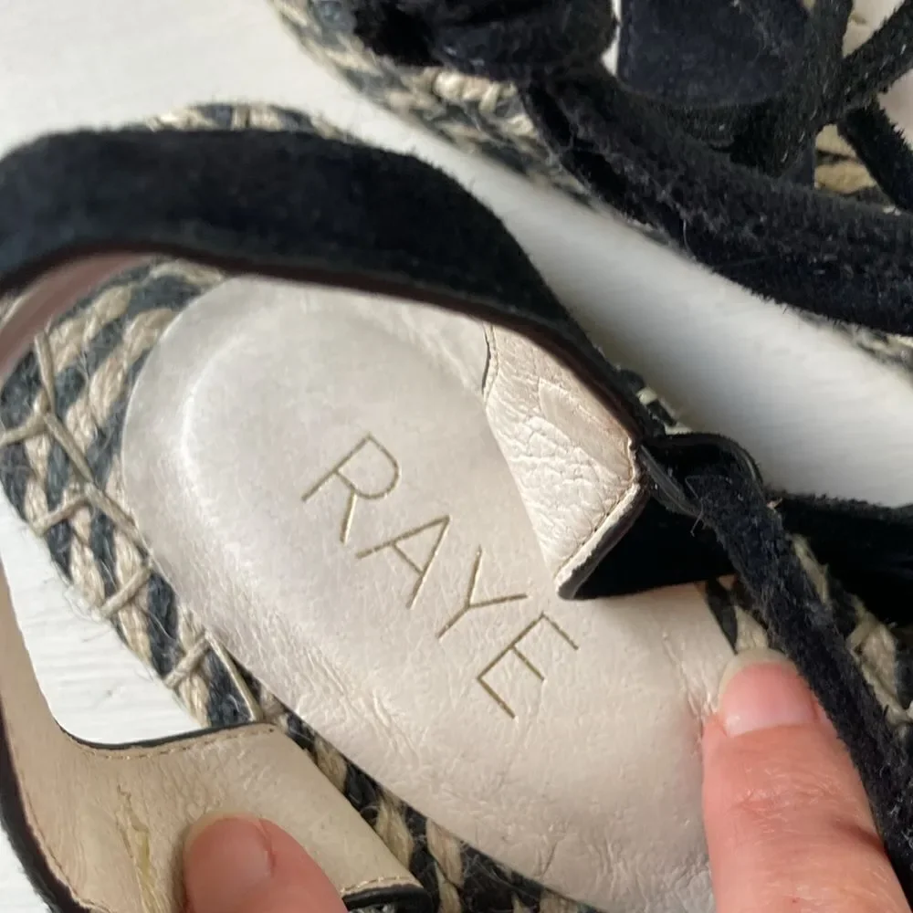 Revole Raye Espadrilles Black Leather Suede Lace up Tassel Detail Size 8.5
